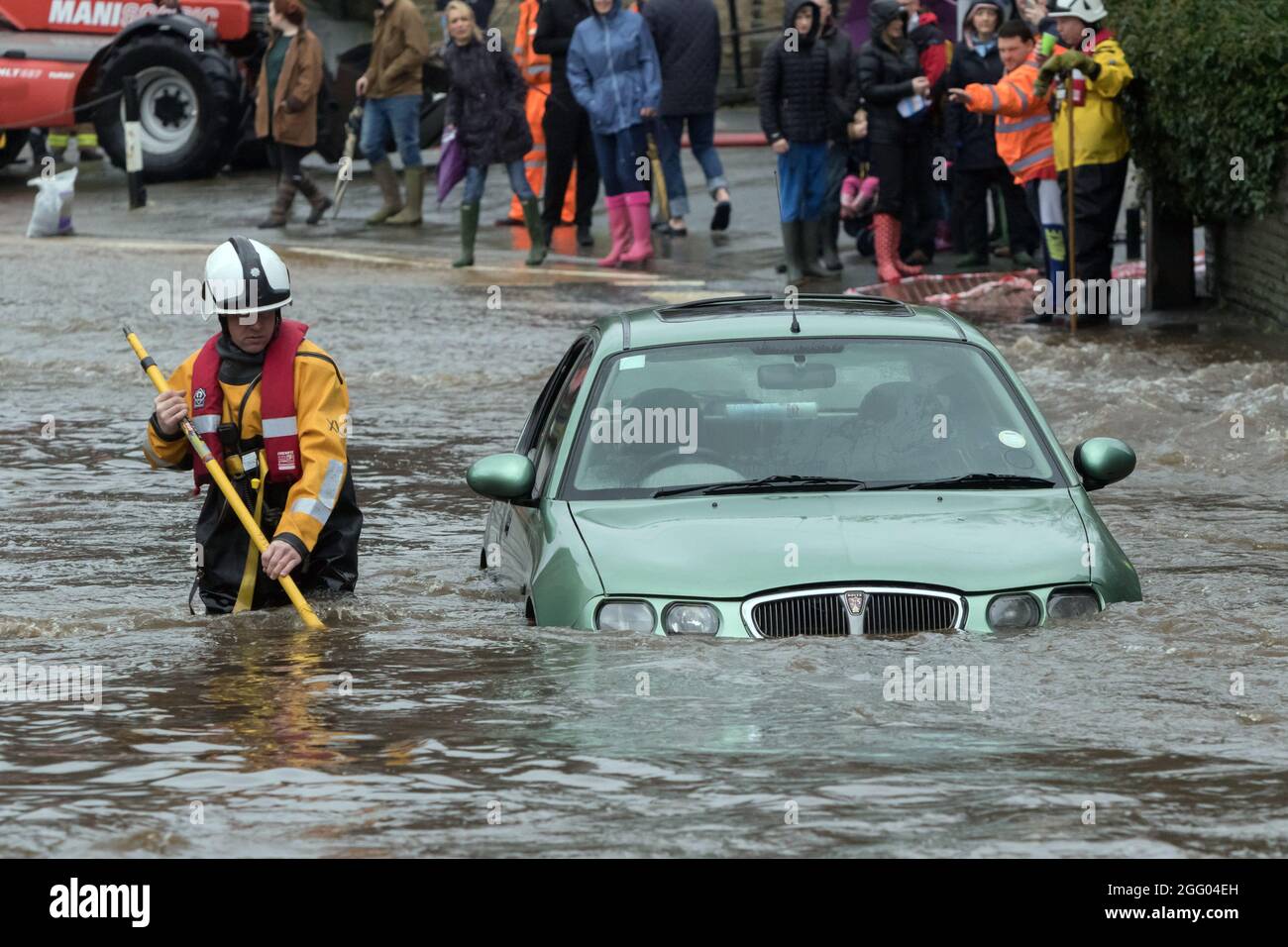 Alluvione a Haworth, West Yorkshire, il giorno di Santo Stefano 2015 Foto Stock