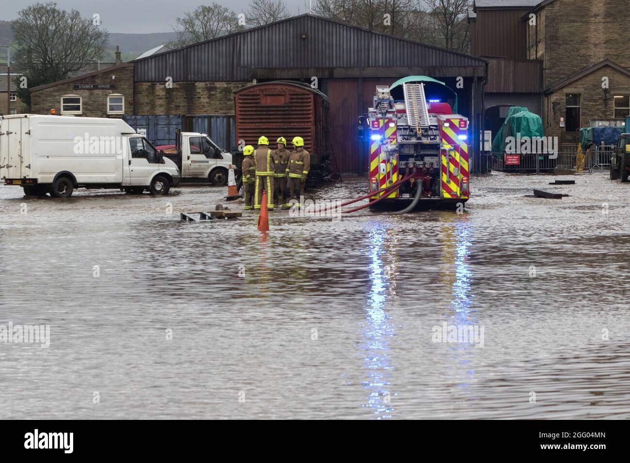 Alluvione a Haworth, West Yorkshire, il giorno di Santo Stefano 2015 Foto Stock