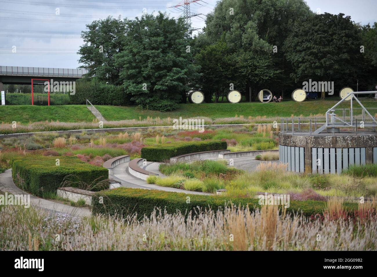 BOTTROP, GERMANIA - 21 AGOSTO 2021: Piantare in stile perenne prato progettato da Piet Oudolf nel Parco pubblico di Berna Foto Stock