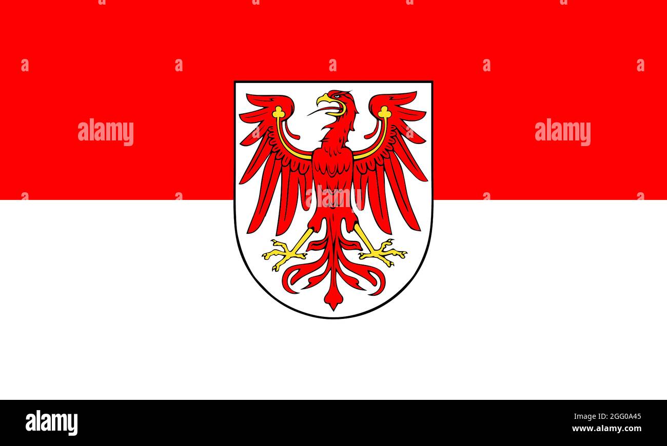 Bandiera dello Stato federale tedesco di Brandeburgo con stemma - Germania. Foto Stock