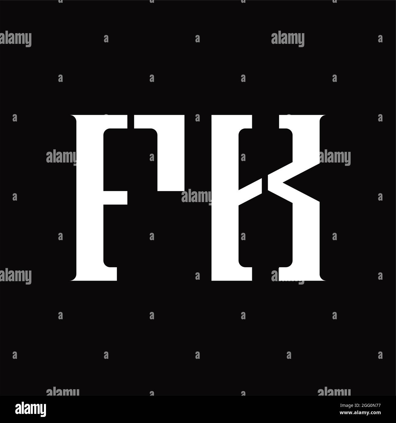 Monogramma con logo FK con sezione centrale su modello di disegno nero Illustrazione Vettoriale