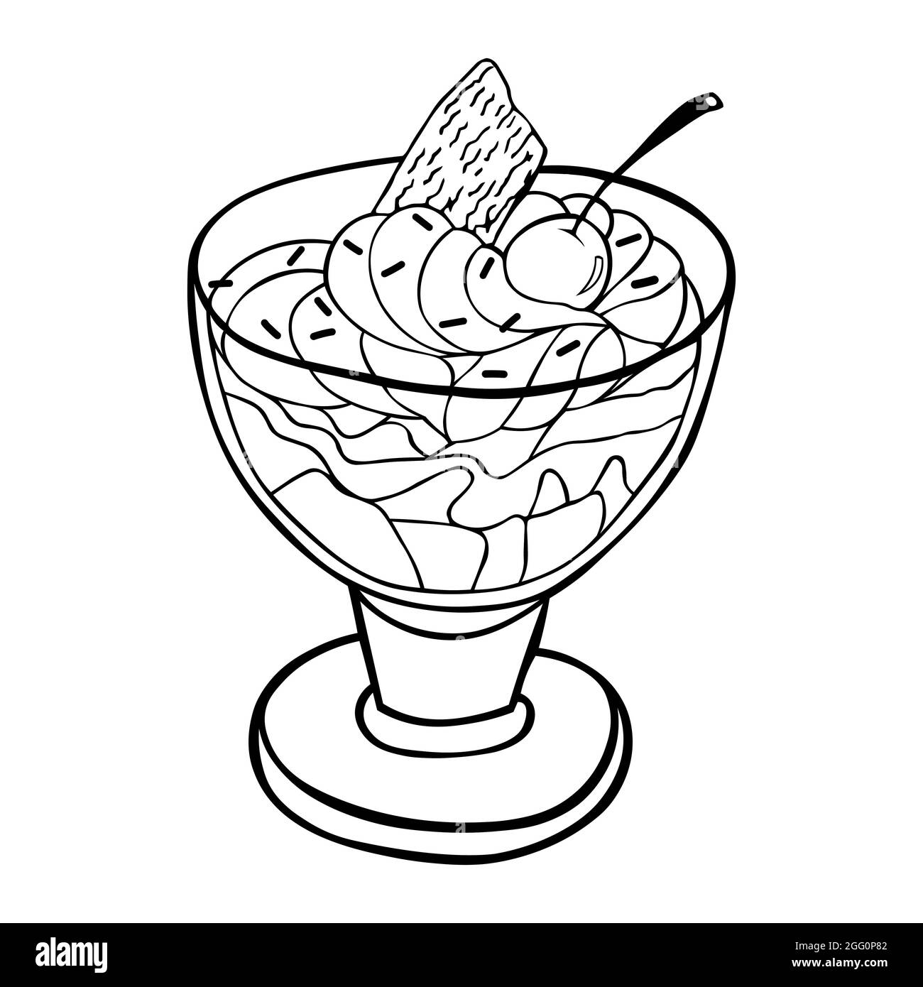 Libro da colorare per bambini. Panna montata in una ciotola con ciliegia e  waffle.gelato isolato su sfondo bianco. Illustrazione vettoriale disegnata  a mano Immagine e Vettoriale - Alamy