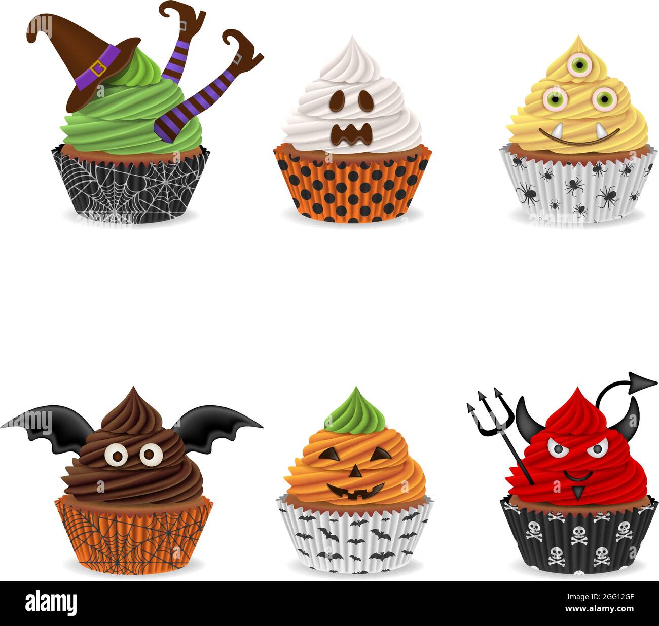Set di cupcake isolati di Halloween Illustrazione Vettoriale