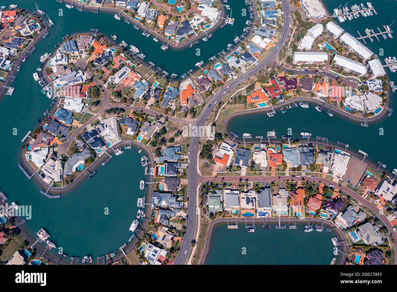 Vista aerea del porto turistico di Raby Bay, Queensland, Australia Foto Stock