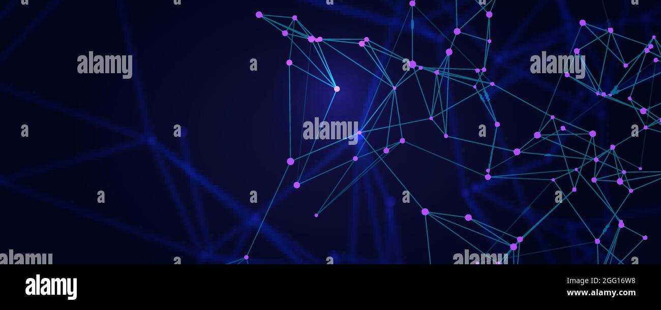 Linee collegate con punti luminosi. Astratto sfondo blu scuro. Mesh in plesso. Illustrazione vettoriale. Illustrazione Vettoriale