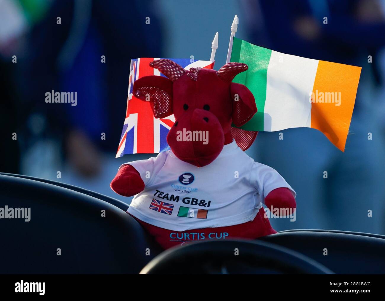 Team GB&i mascotte sul loro carrello durante la Curtis Cup 2021 Day 2 - Morning Foursomes al Conwy Golf Club, Conwy, Galles, il 27/8/21 . (Steve Flynn/Image o Foto Stock