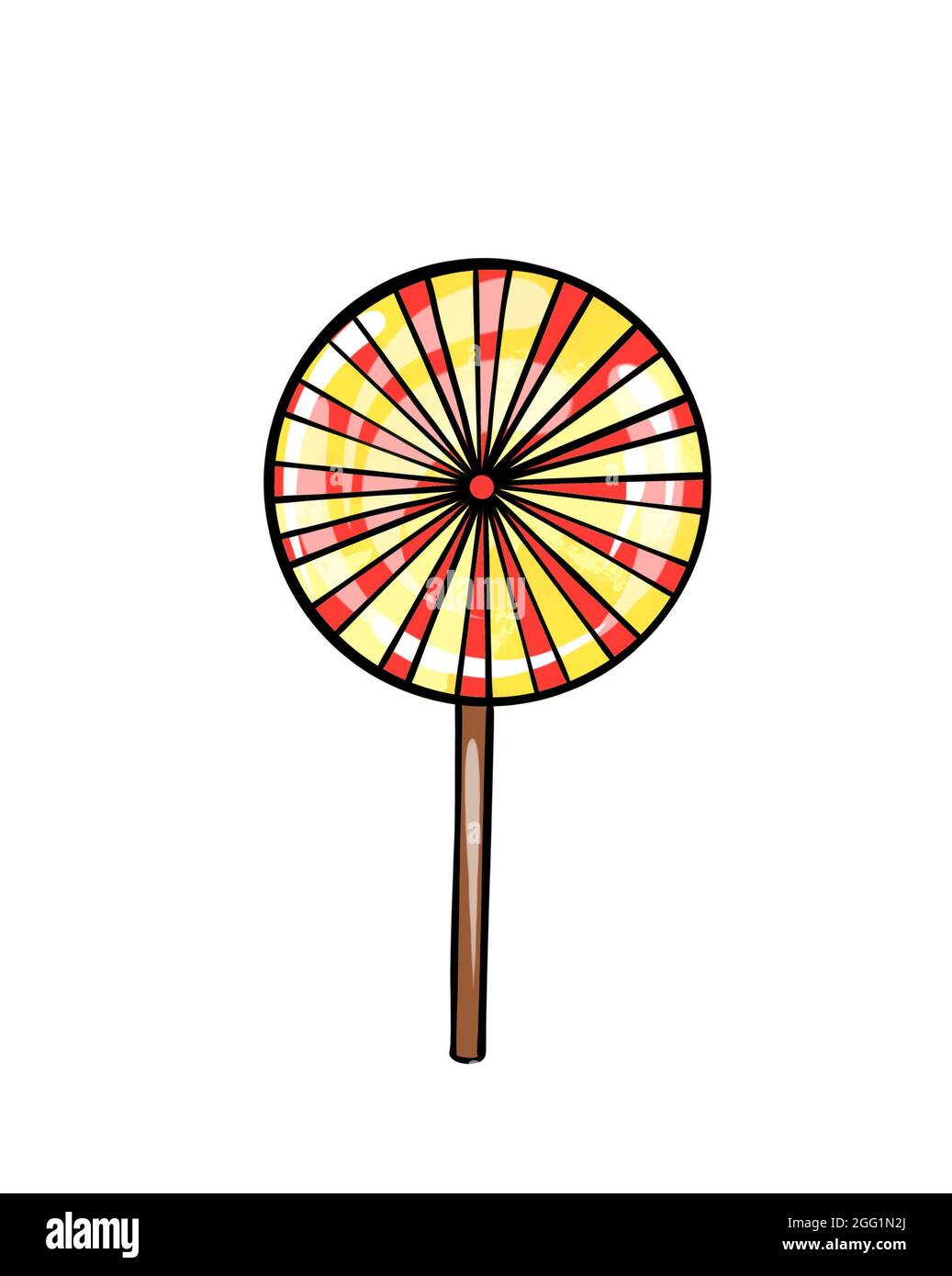 Illustrazione dello schizzo di colore dei dolci: Lecca gialla su sfondo bianco isolato. Illustrazione di alta qualità Foto Stock