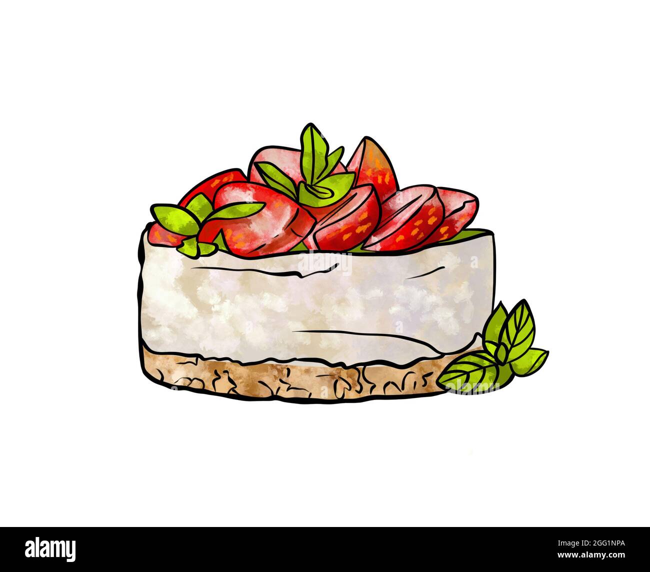 Illustrazione di un disegno colorato di dolci: Torta di mousse rotonda  marrone decorata con glassa beige