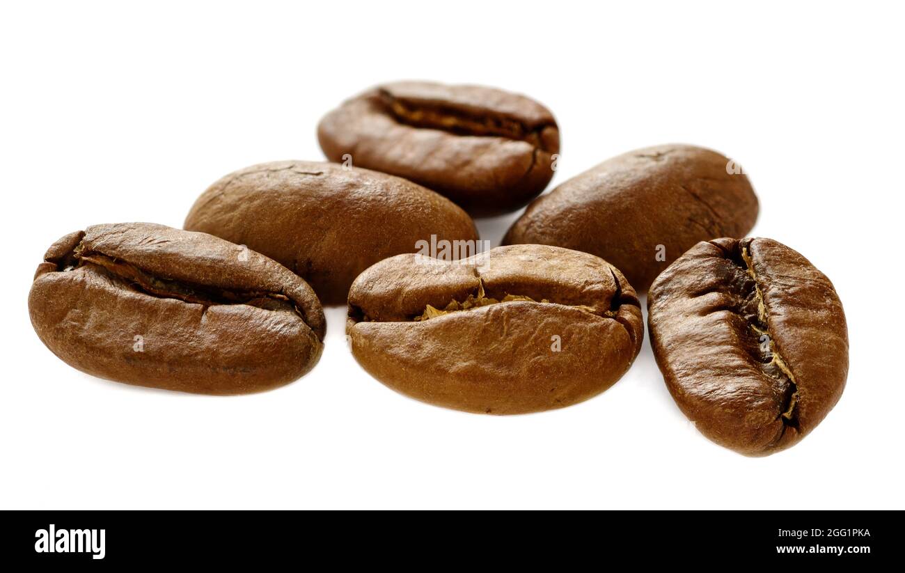 I chicchi di caffè su sfondo bianco Foto Stock