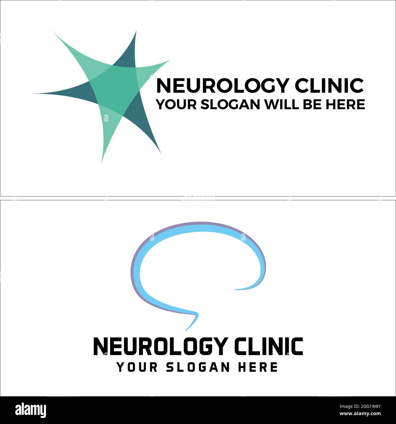 Logo clinica neurologica con icona astratta nervo e vettore cerebrale Illustrazione Vettoriale