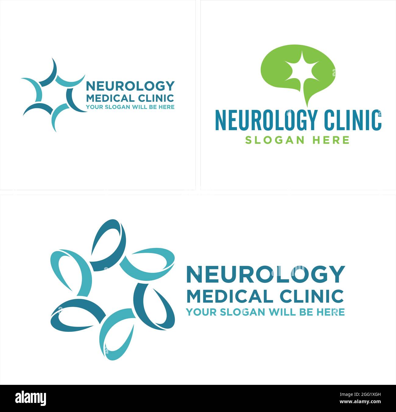 Clinica medica di neurologia con il logo del vettore icona del nucleo cerebrale e nervoso Illustrazione Vettoriale