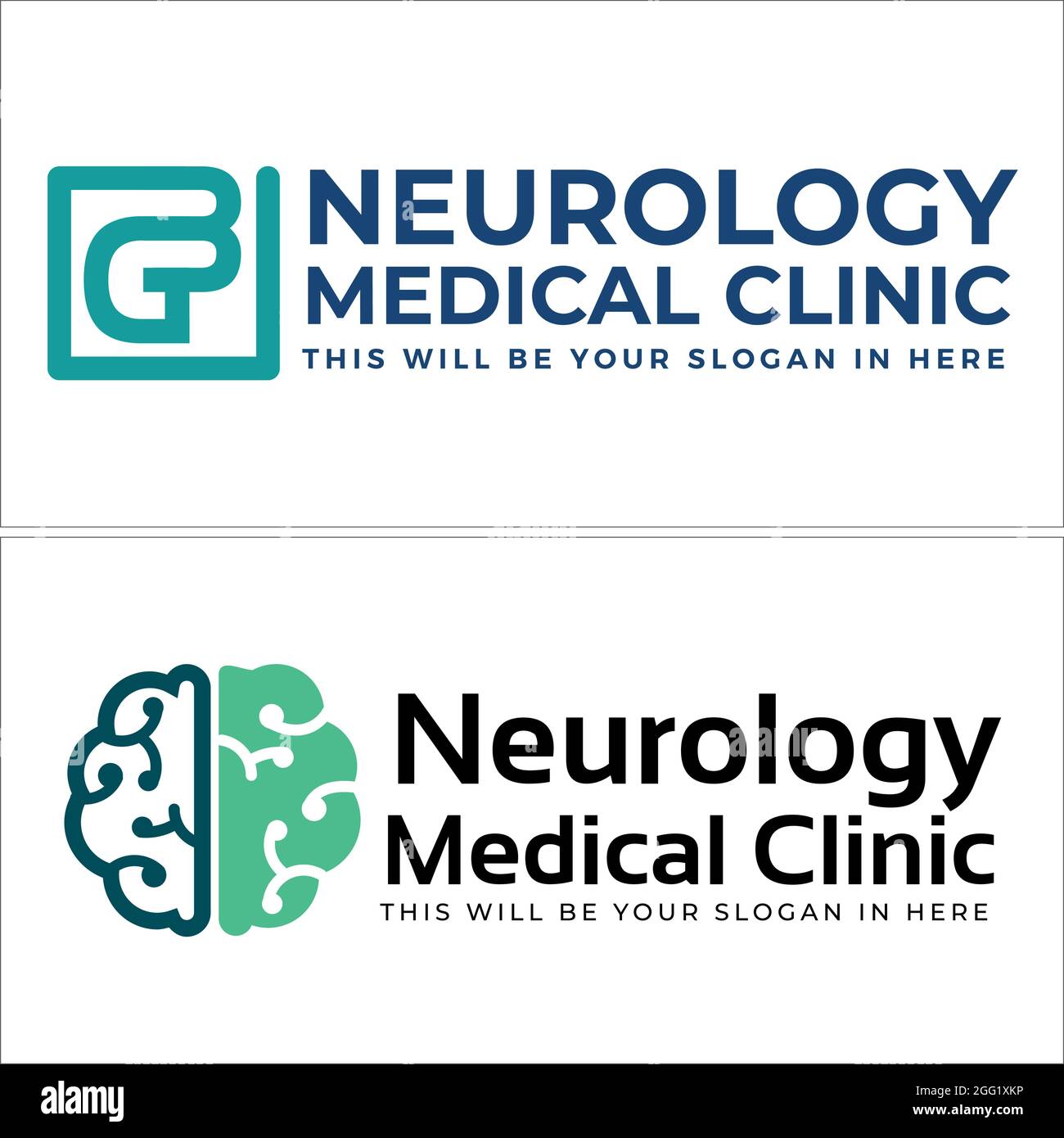 Logo neurologico con modello vettoriale della linea dell'icona del cervello Illustrazione Vettoriale