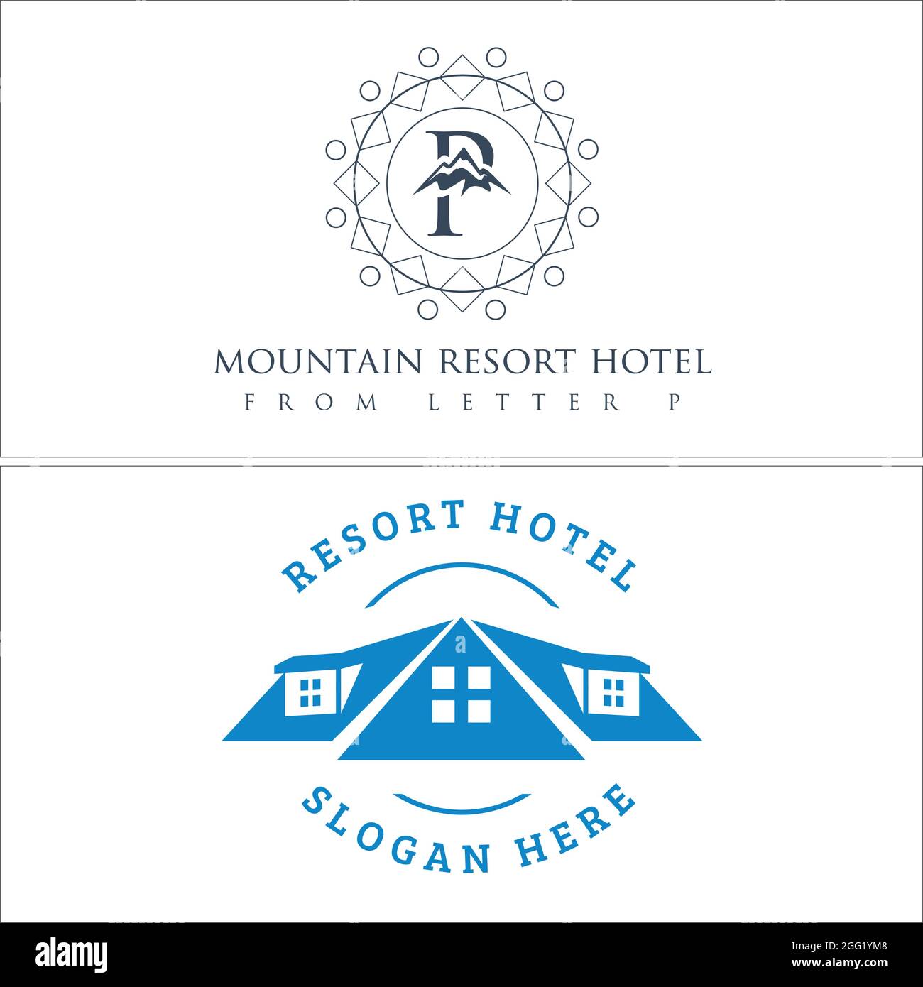 Design del logo dell'hotel da viaggio per gli alloggi in un residence Illustrazione Vettoriale