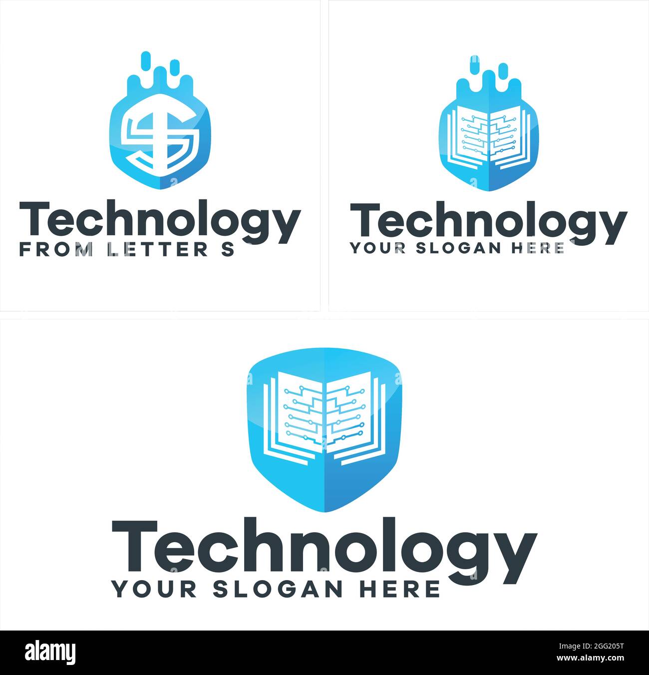 Logo con tecnologia a icone Cyber Security Shield Illustrazione Vettoriale