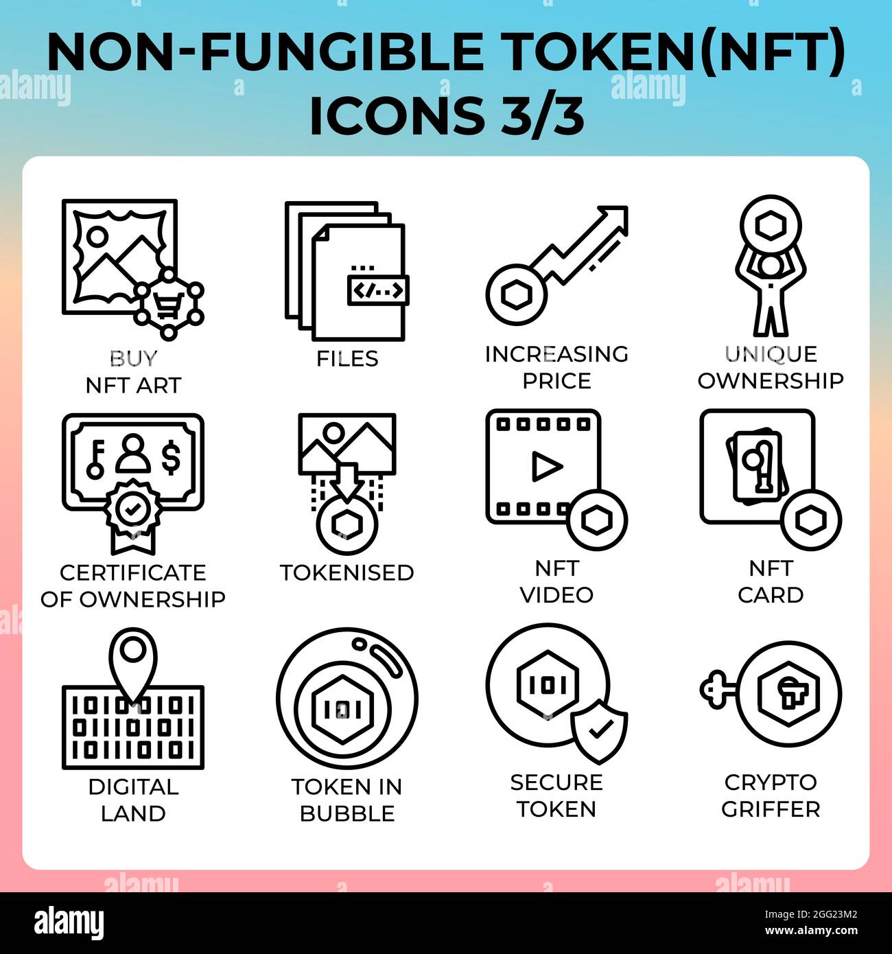 NFT - icona token non-fungibile impostata in stile moderno per ui, ux, web, app, brochure, design di volantini e presentazioni, ecc. Illustrazione Vettoriale
