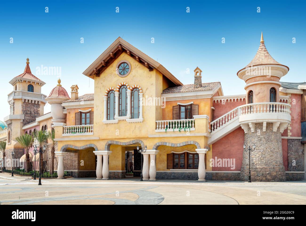 L'architettura esotica sull'Isola di Haihua, Hainan, Cina. Foto Stock