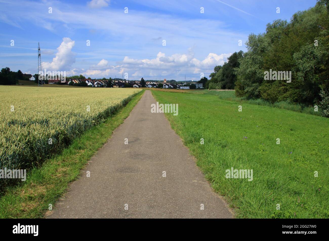 Vista su prati e campi fino a Magstadt vicino a Böblingen Foto Stock