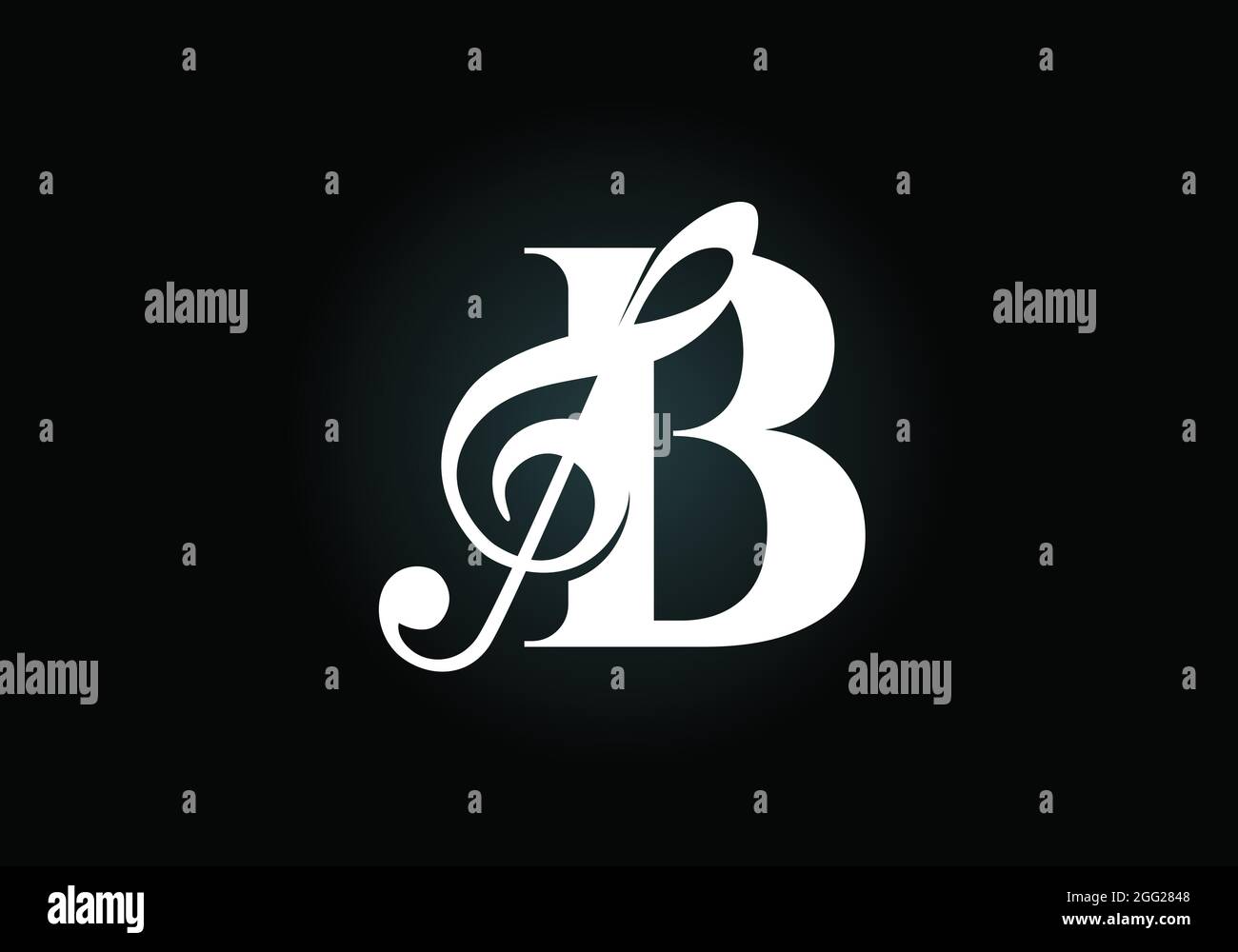 Alfabeto B monogramma iniziale con una nota musicale. Segni sinfonici o melodici. Simbolo del segno musicale. Emblema del carattere. Modello moderno con logo vettoriale. Illustrazione Vettoriale