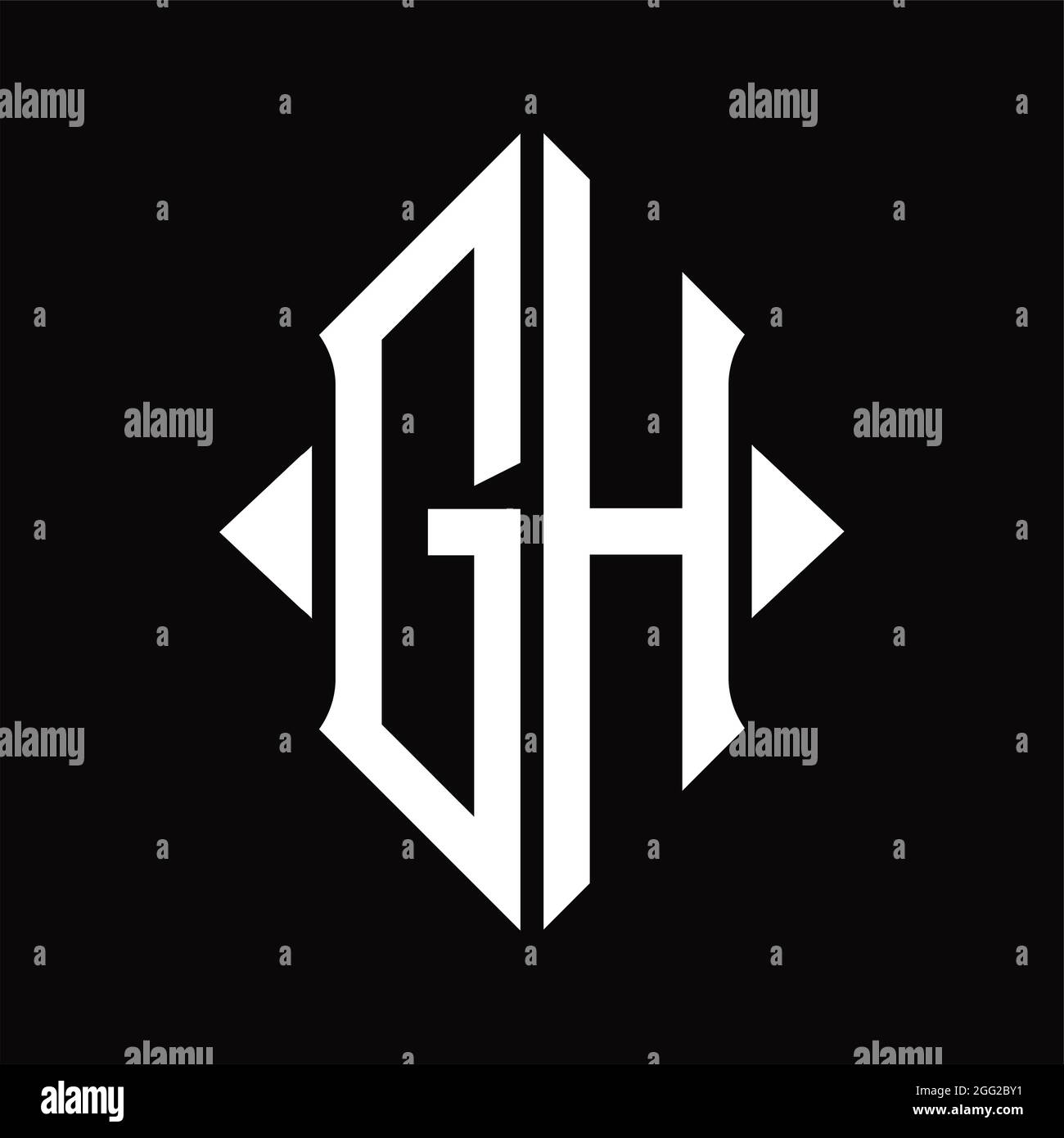 Logo GH monogramma con maschera di design con schermo isolato nero su sfondo Illustrazione Vettoriale