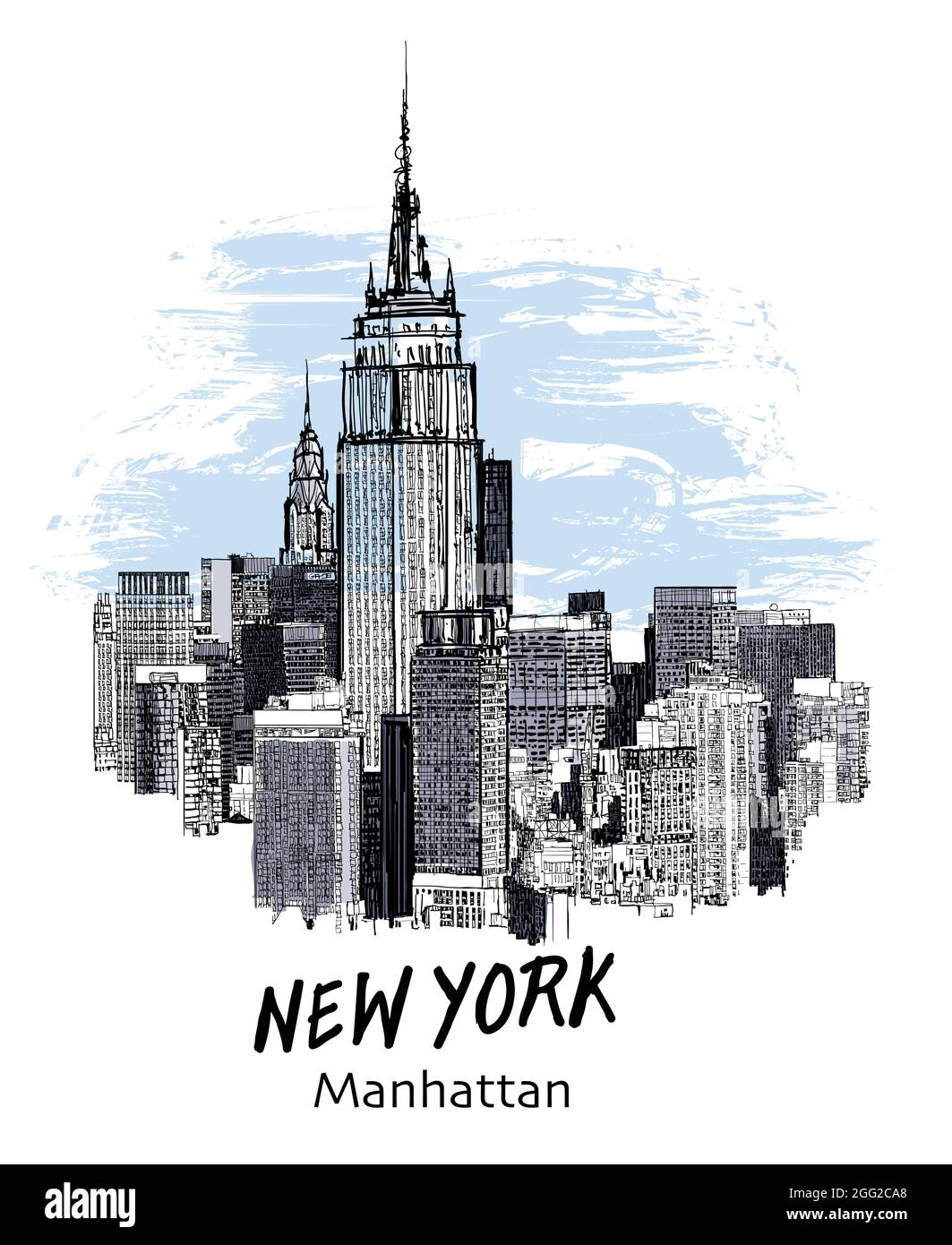 New York City Manhattan skyline e uffici grattacieli edificio - illustrazione vettoriale Illustrazione Vettoriale