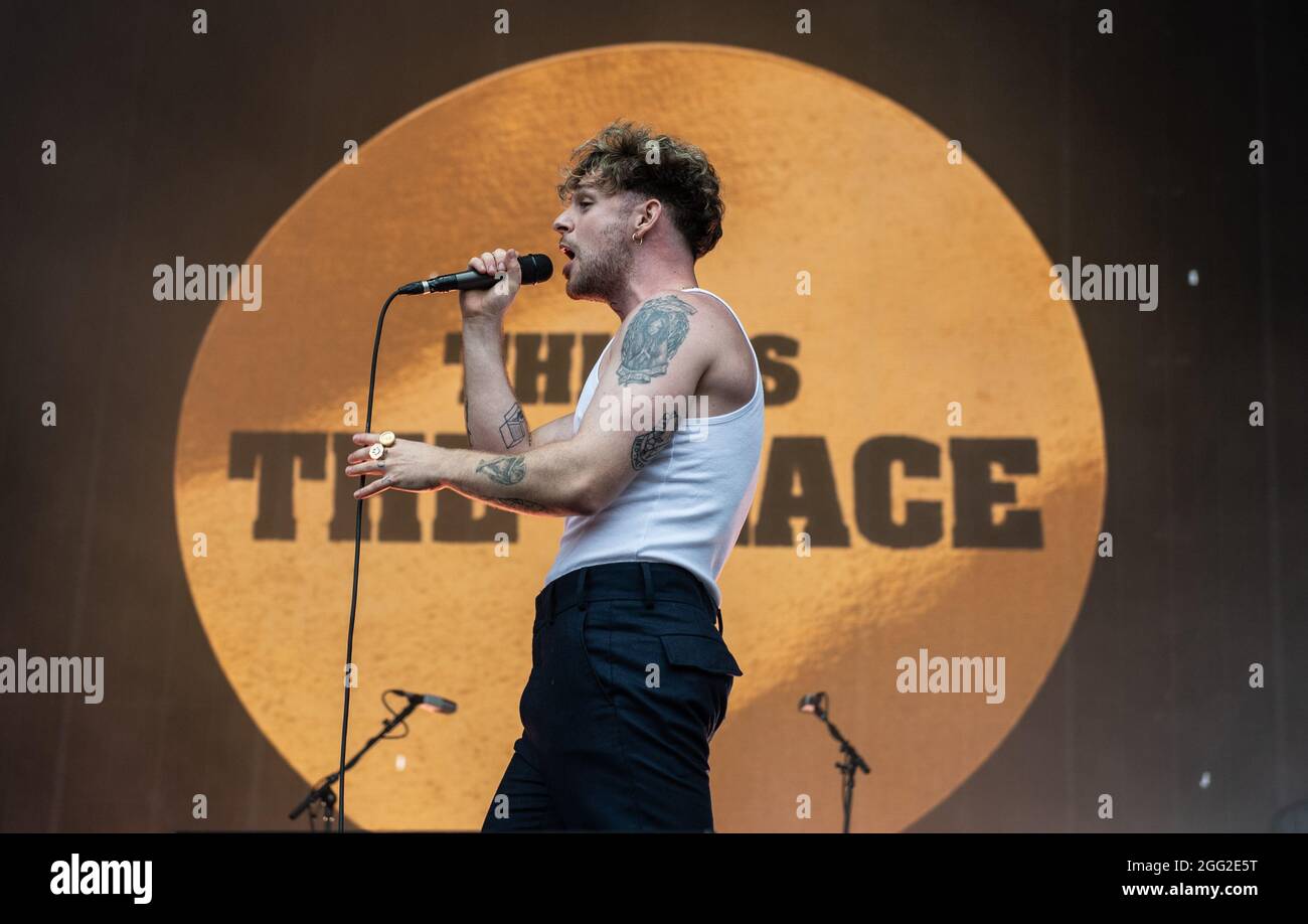 Leeds, Regno Unito, 27 agosto 2021. Tom Grennan è stato raffigurato al Leeds Festival. Credit Katja Ogrin/Alamy Foto Stock