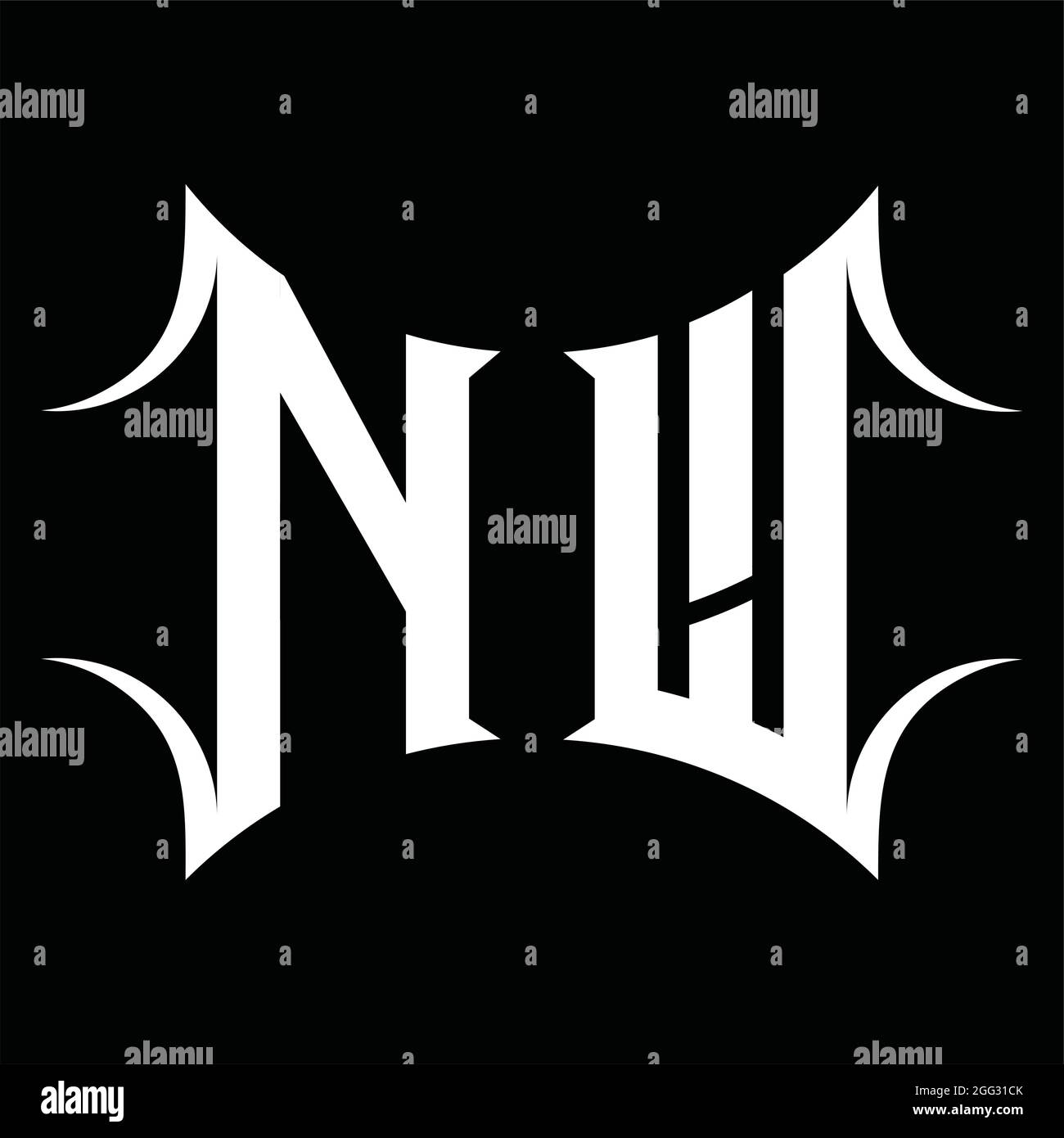 Logo NW monogramma con modello in nero dalla forma astratta Illustrazione Vettoriale