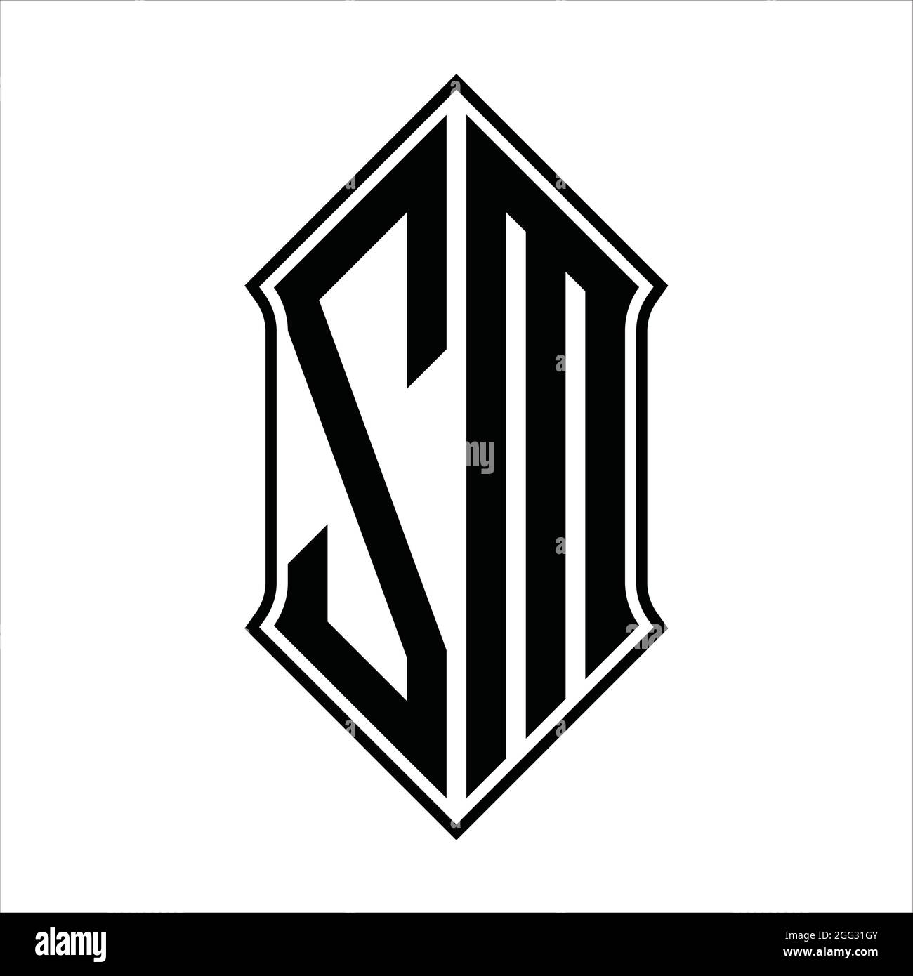 Logo ZM monogramma a forma di schermo e disegno a contorno nero immagine vettoriale icona astratto Illustrazione Vettoriale