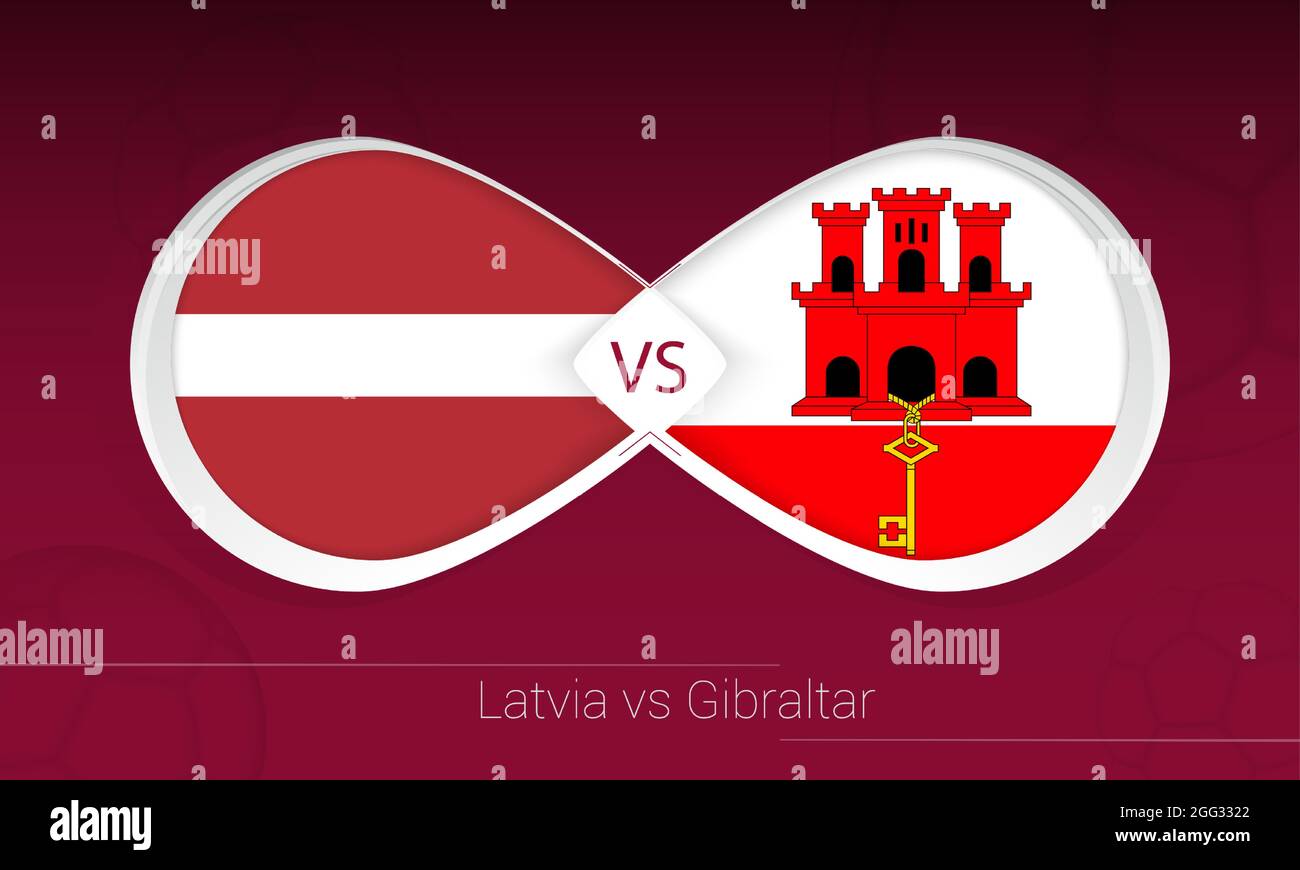 Lettonia vs Gibilterra in Football Competition, Group G. versus icona su Football background. Illustrazione vettoriale. Illustrazione Vettoriale