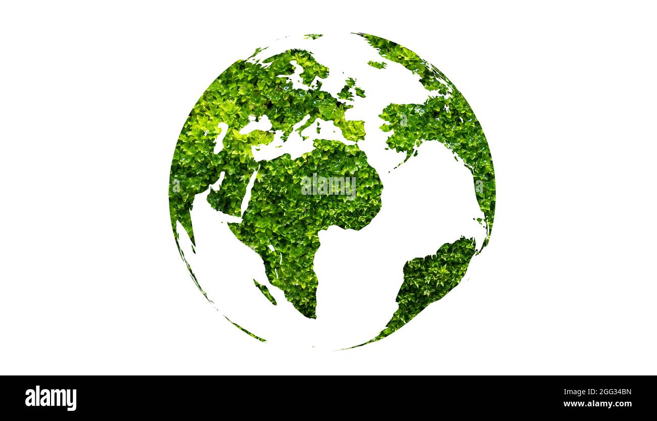 terra giorno verde globo su bianco isolato sfondo Foto Stock