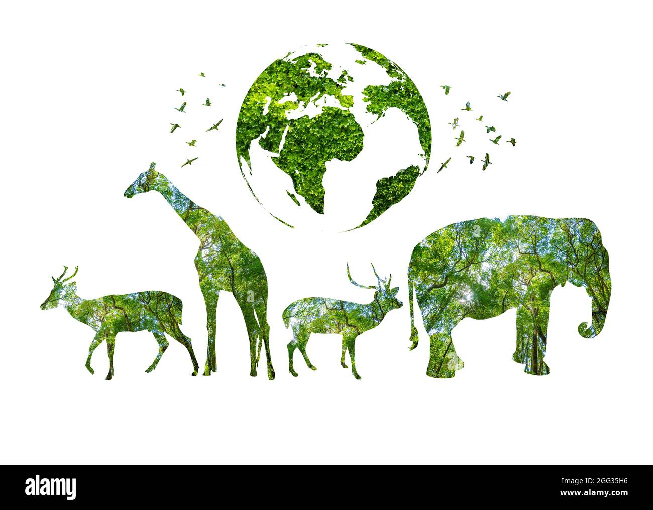 Il World Wildlife Day silhouette della foresta sotto forma di animali selvatici e concetto di conservazione della foresta Foto Stock