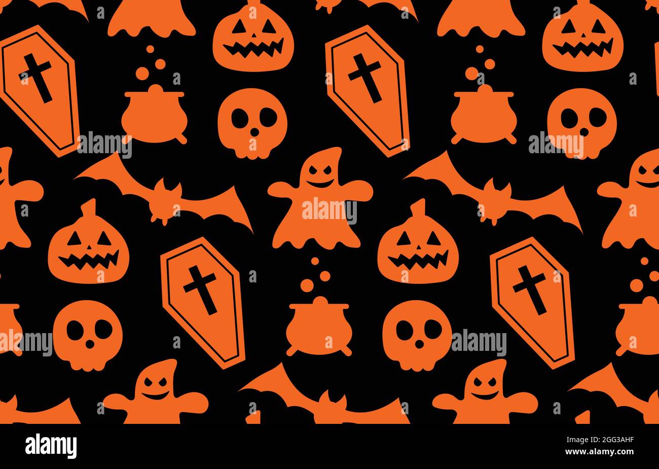 Ripetizione senza giunture con simboli di Halloween. Design di silhouette per la festa di Halloween. Per cartolina, tessuto, banner, modello, confezione Illustrazione Vettoriale
