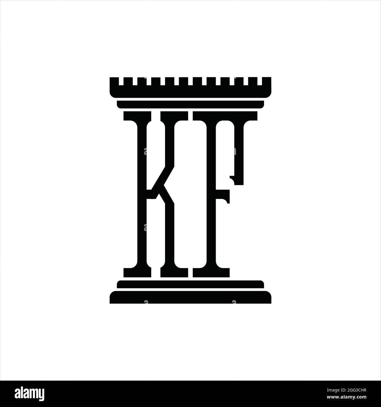 Logo KF monogramma con modello di design con fondo bianco a forma di colonna Illustrazione Vettoriale