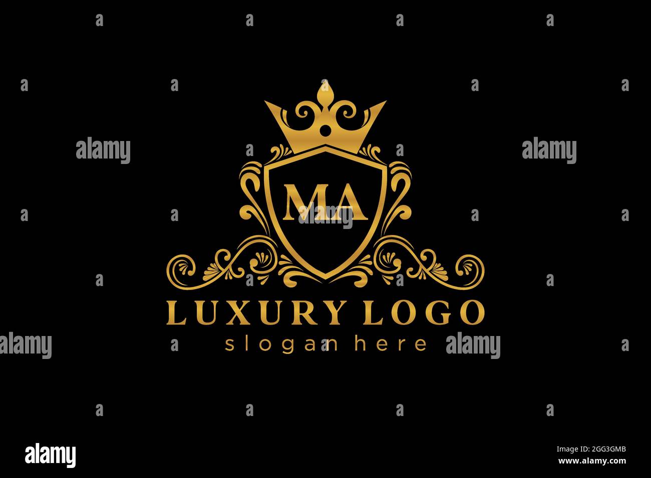 Modello di logo MA Letter Royal Luxury in arte vettoriale per ristoranti, Royalty, Boutique, caffè, hotel, Araldica, Gioielli, Moda e altri vettori illustratore Illustrazione Vettoriale