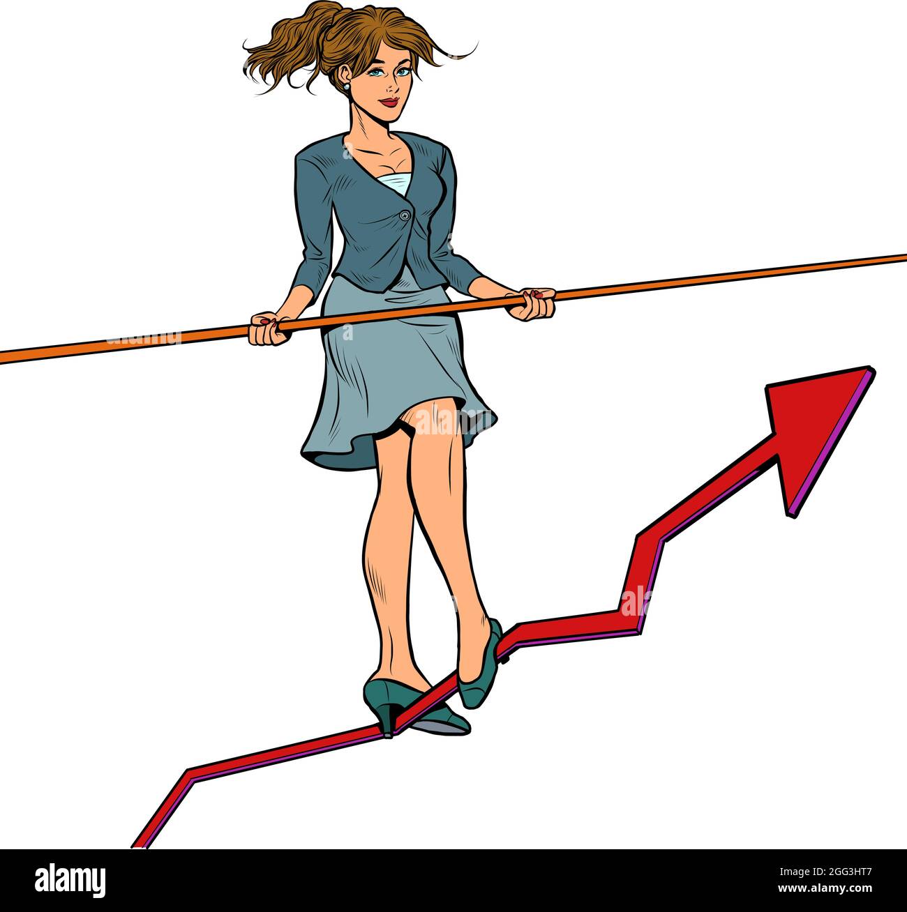 Donna d'affari acrobat va su un programma di crescita. Vendite Illustrazione Vettoriale