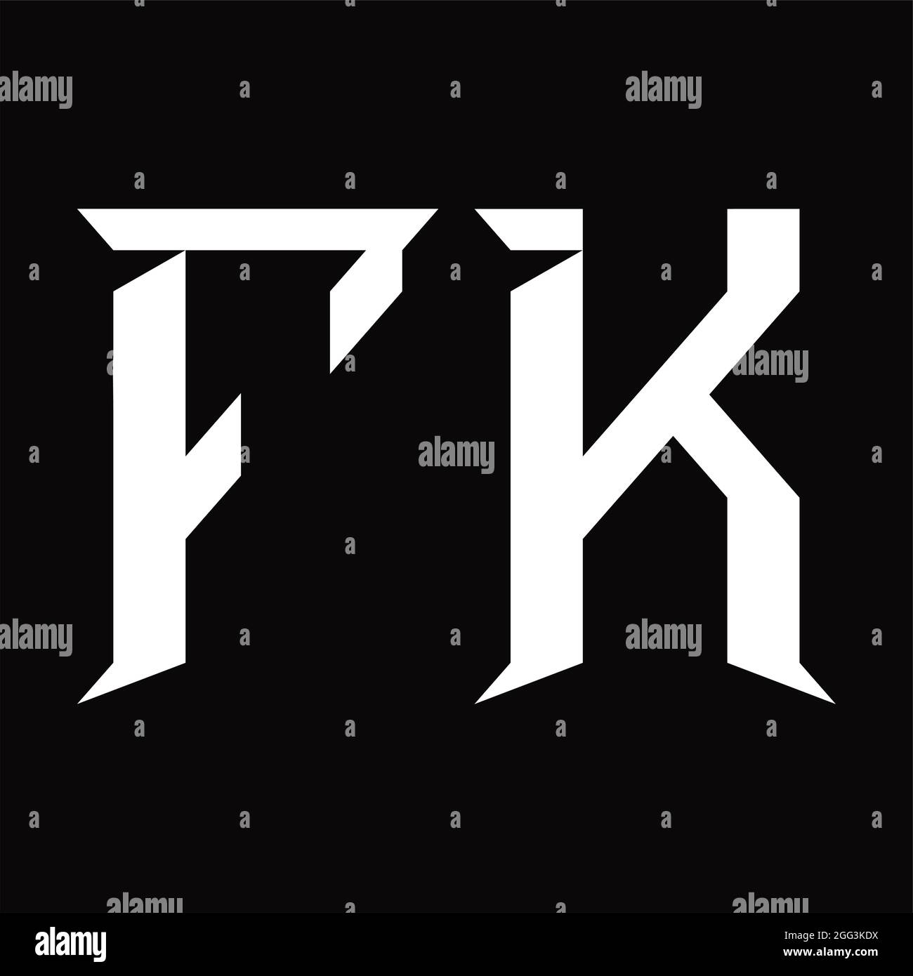 Logo FK monogramma con modello di disegno in nero a forma di sezione Illustrazione Vettoriale