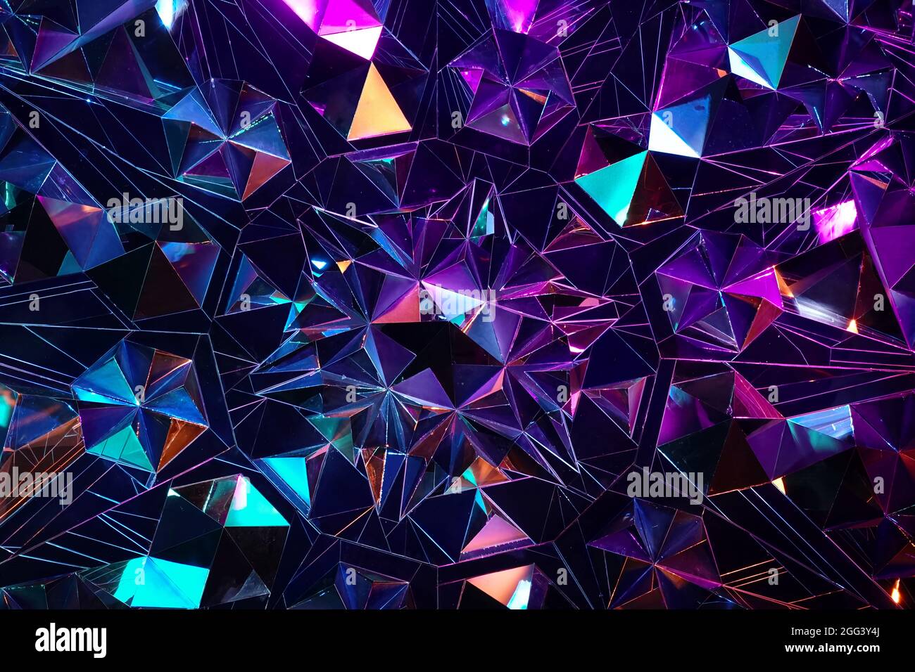 Sfondo neon astratto con forme geometriche a forma di triangolo Foto Stock