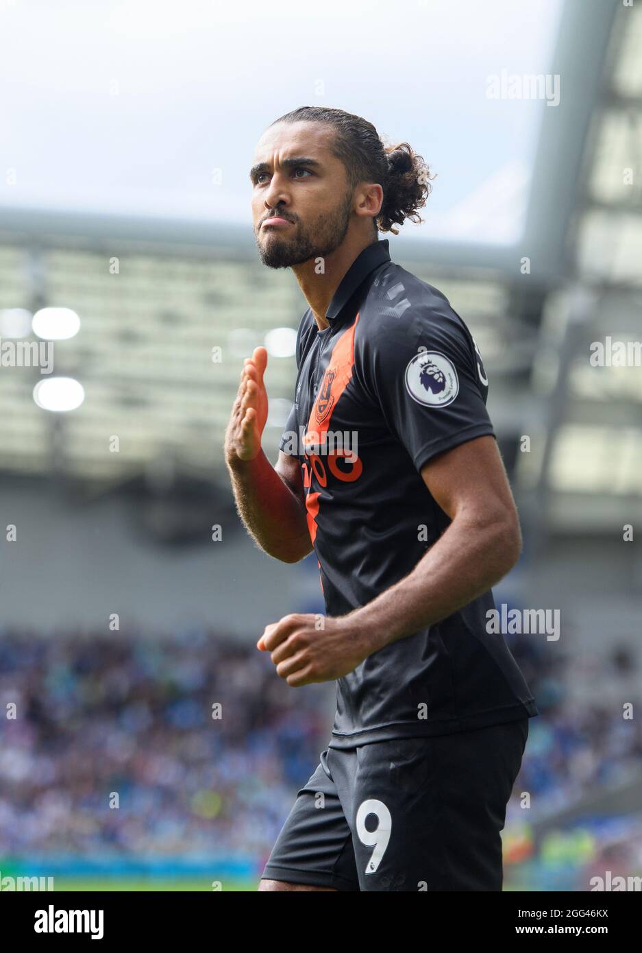 28 agosto 2021 - Brighton & Hove Albion contro Everton - il Dominic Calvert-Lewin della Premier League di Everton celebra il suo secondo tempo di penalità durante la partita della Premier League allo stadio Amex di Brighton. Picture Credit : © Mark Pain / Alamy Live News Foto Stock