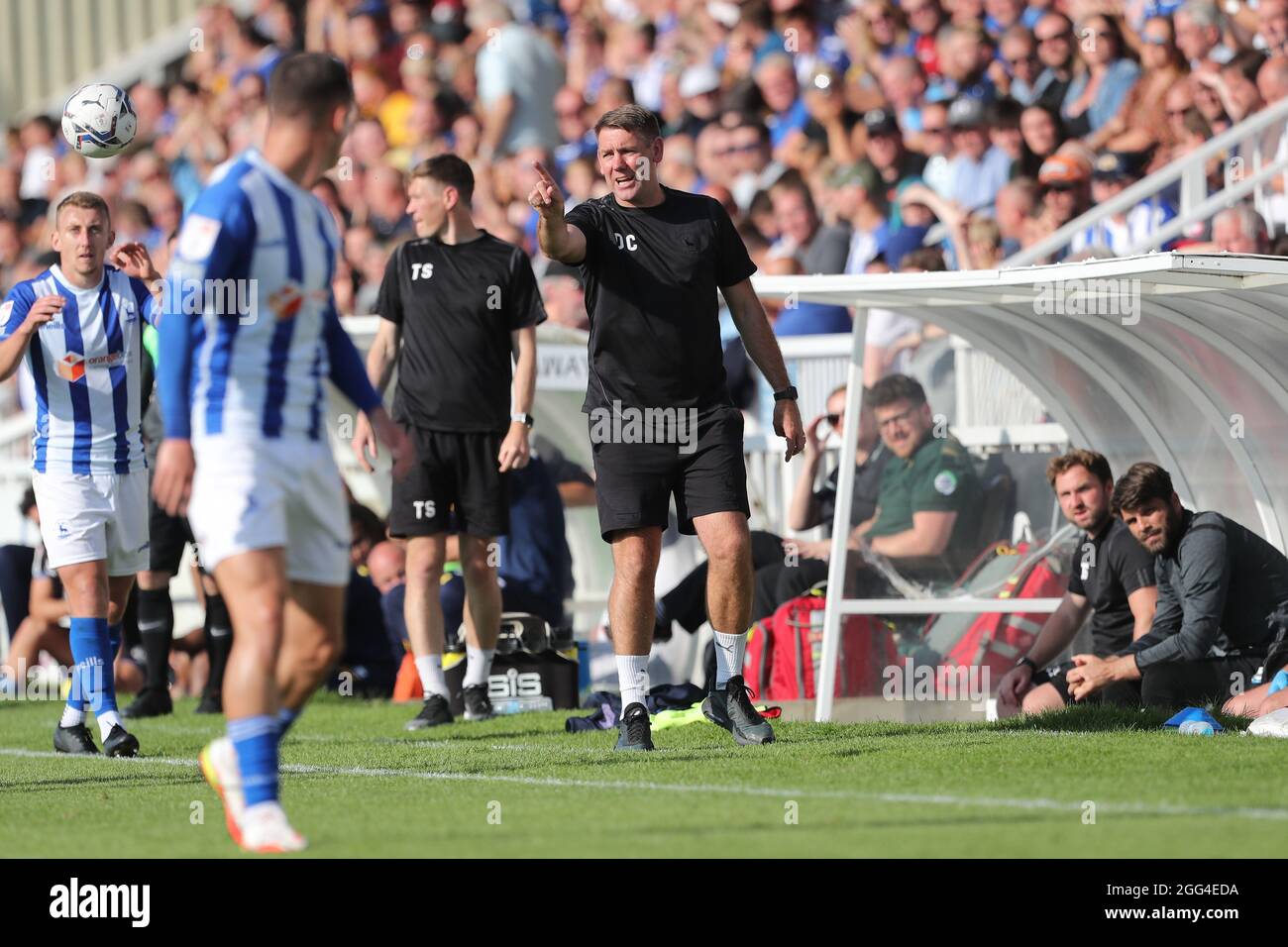 HARTLEPOOL, REGNO UNITO. 28 AGOSTO Hartlepool United manager Dave Challinor durante la partita Sky Bet League 2 tra Hartlepool United e Carlisle United a Victoria Park, Hartlepool sabato 28 agosto 2021. (Credit: Mark Fletcher | MI News) Credit: MI News & Sport /Alamy Live News Foto Stock