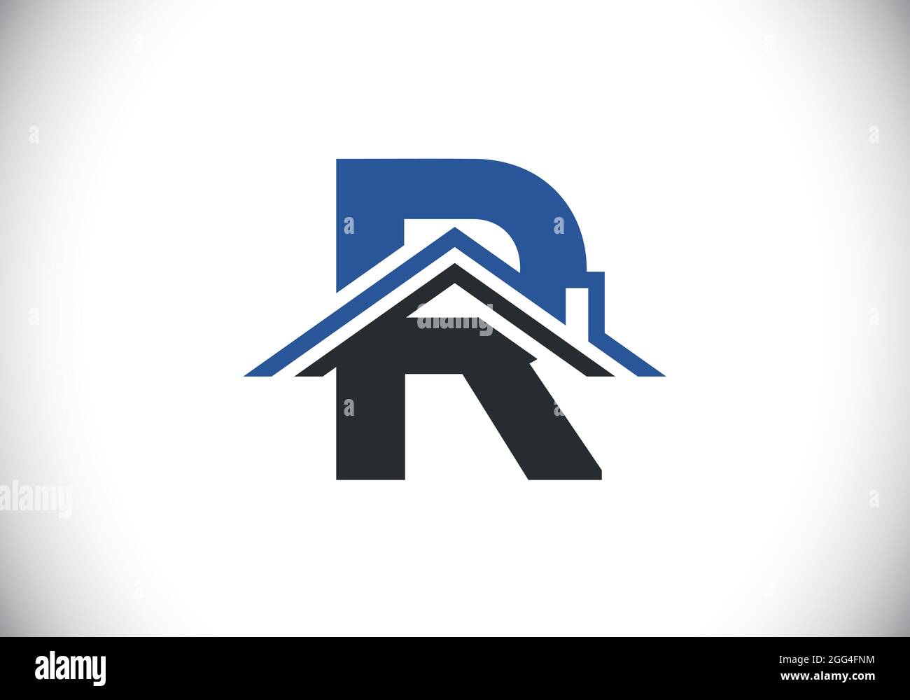 Alfabeto R monogramma iniziale con il tetto. Casa o casa segno. Concetto di logo immobiliare. Emblema del carattere. Moderno logo vettoriale per il settore immobiliare Illustrazione Vettoriale