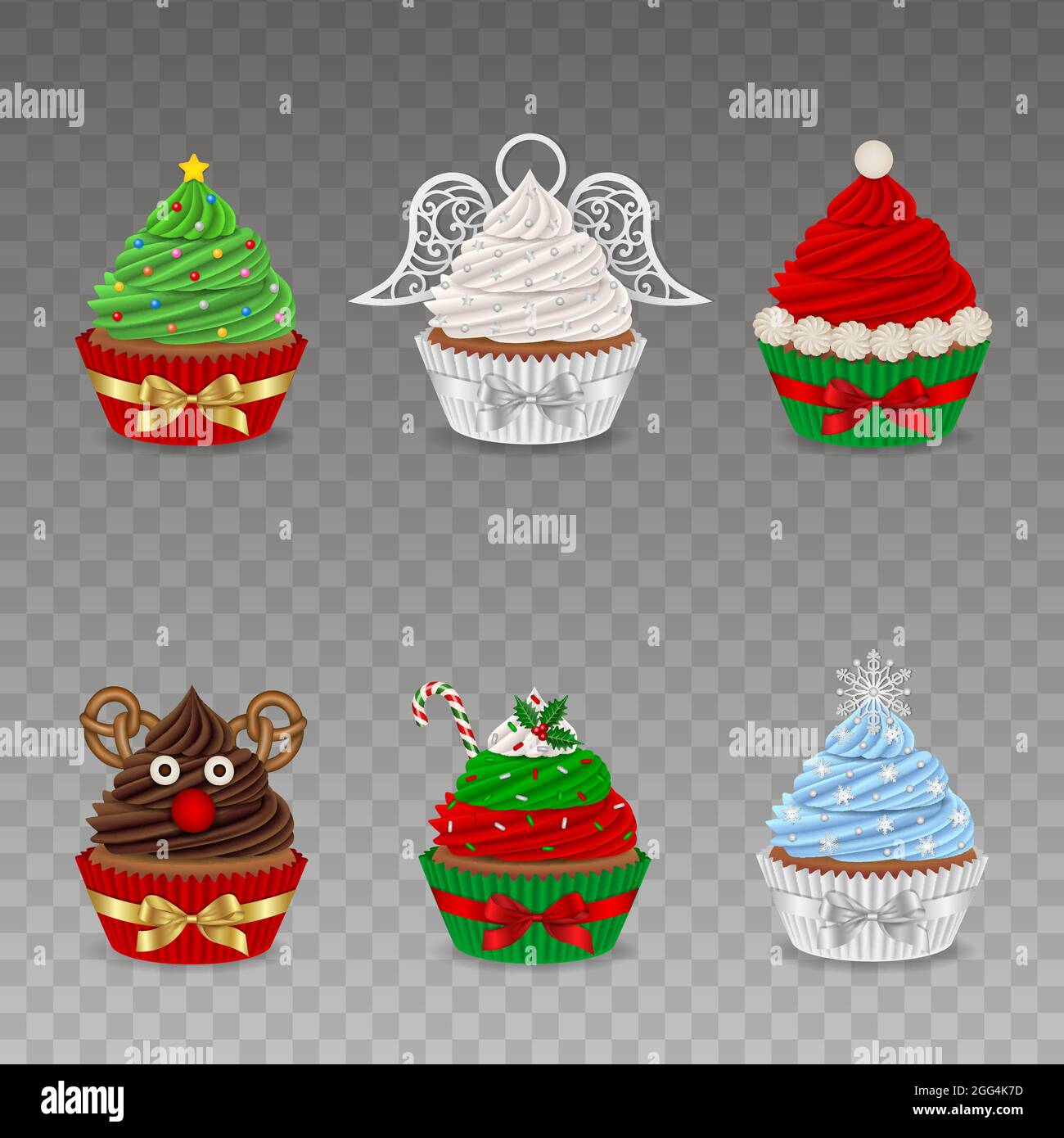 Set di cupcake di natale con archi Illustrazione Vettoriale