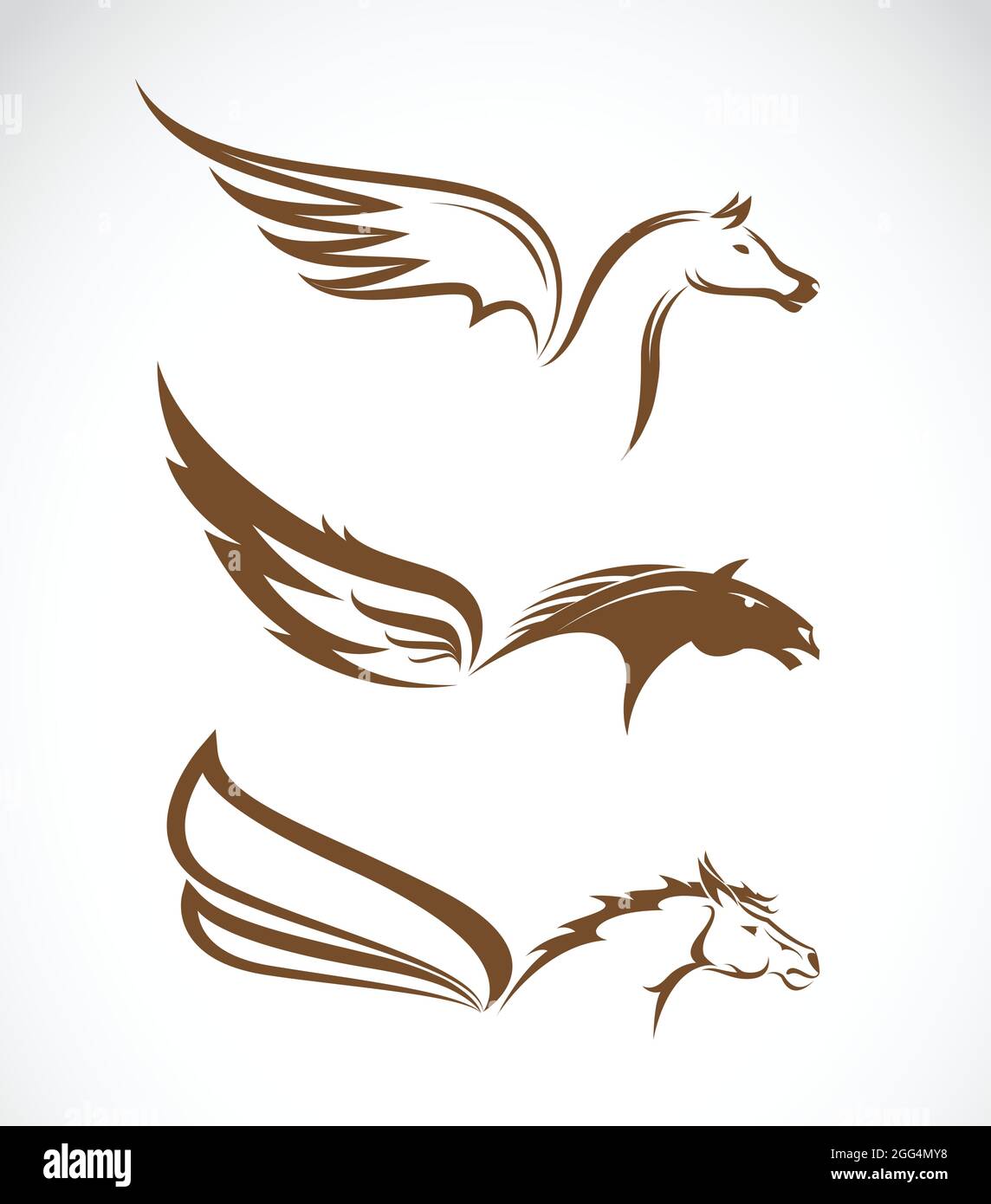 Immagine vettoriale dei cavalli alati pegasus su sfondo bianco. Illustrazione vettoriale a livelli facilmente modificabile. Animali selvatici. Animale da fattoria. Illustrazione Vettoriale