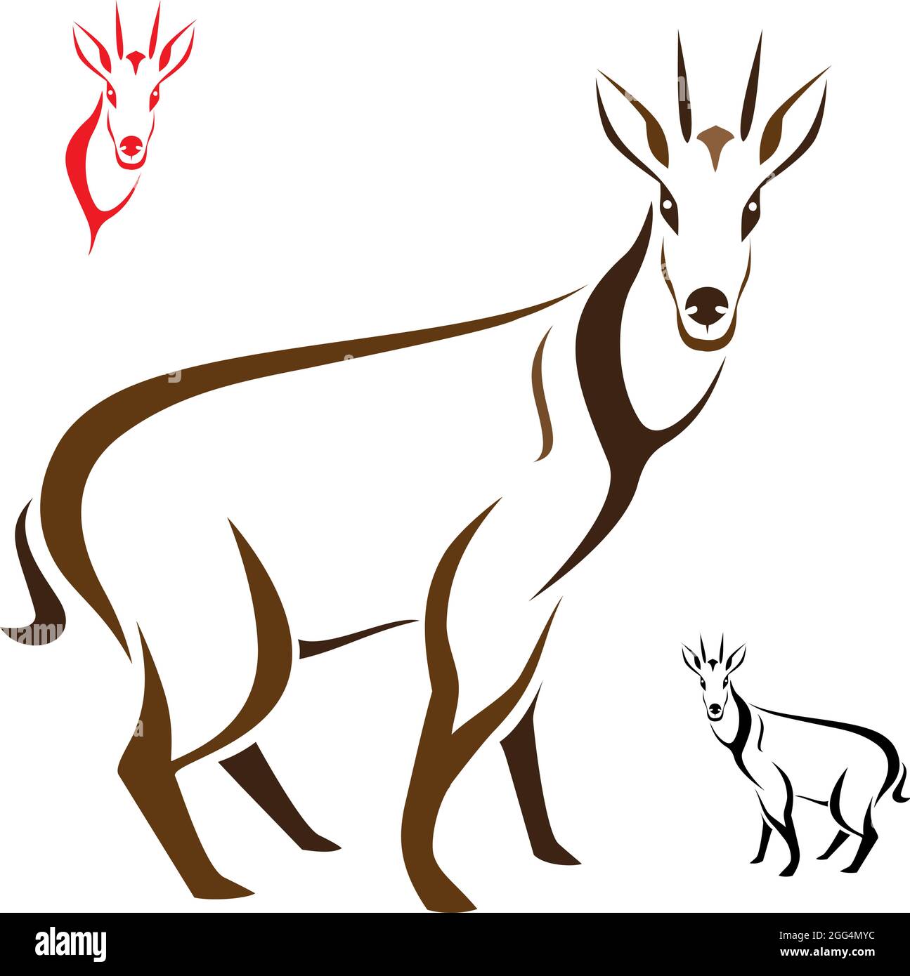 Silhouette gorale su sfondo bianco, vettoriale. Illustrazione vettoriale a livelli facilmente modificabile. Animali selvatici. Illustrazione Vettoriale