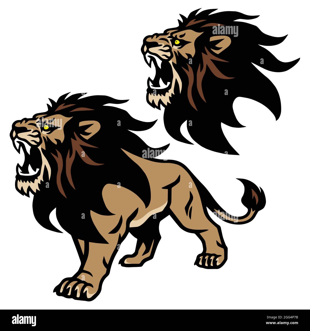 Rarrabbiato Lion Roaring Head Stand Stand Esport Mascot Vector Logo Pack Set Collection Illustrazione Vettoriale