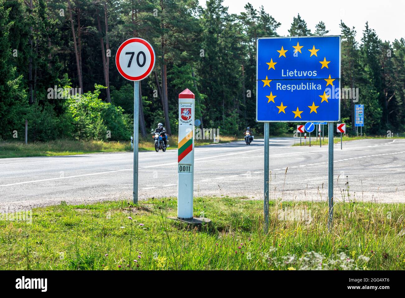 Lituania segnale di frontiera UE Foto Stock