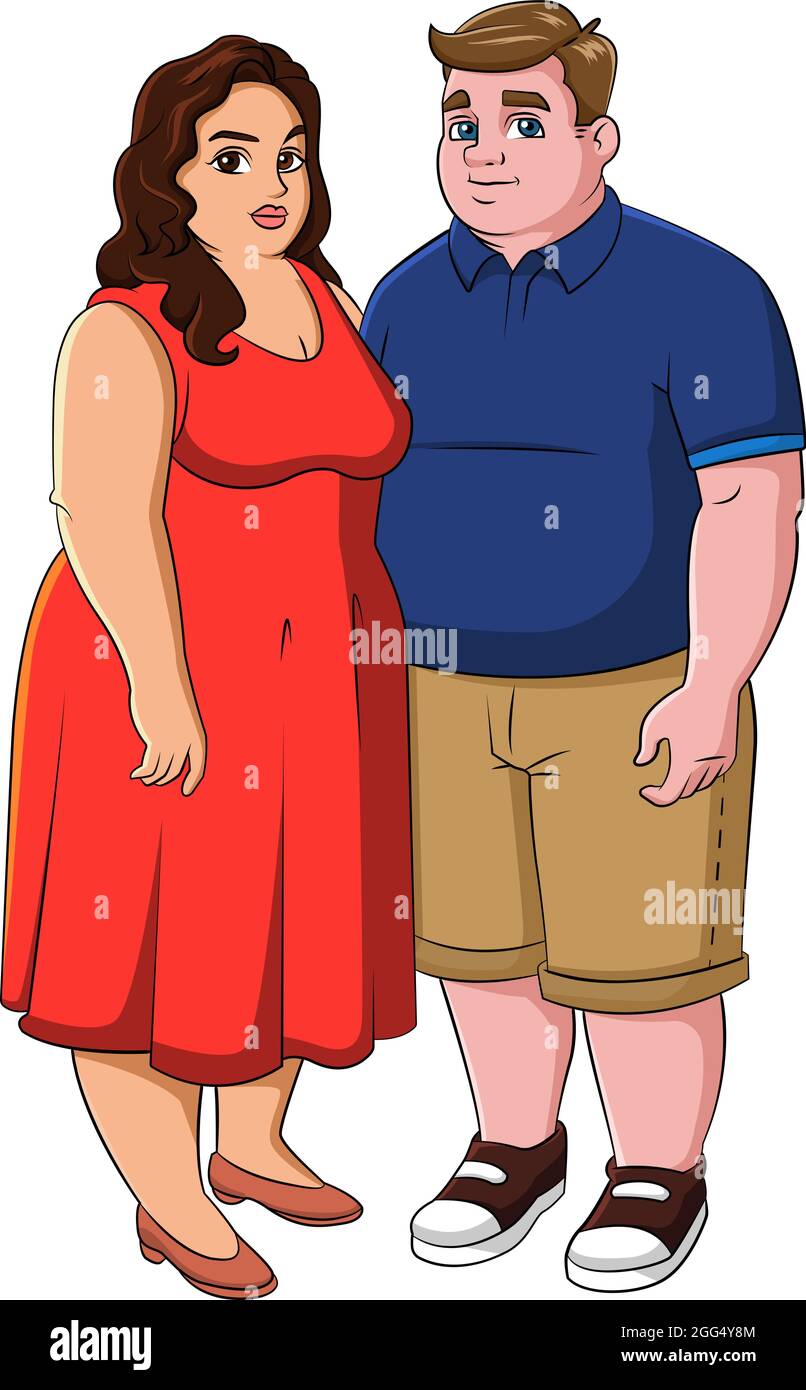 Illustrazione vettoriale del cartone animato di una coppia-uomo e di una donna grassa Illustrazione Vettoriale