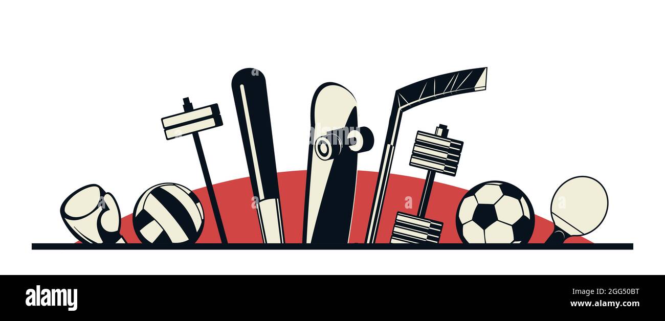 Attrezzature sportive per atleti. Set di attrezzi. Bordo inferiore. Isolato su sfondo bianco. Simbolo, icona. Illustrazione del vettore Illustrazione Vettoriale
