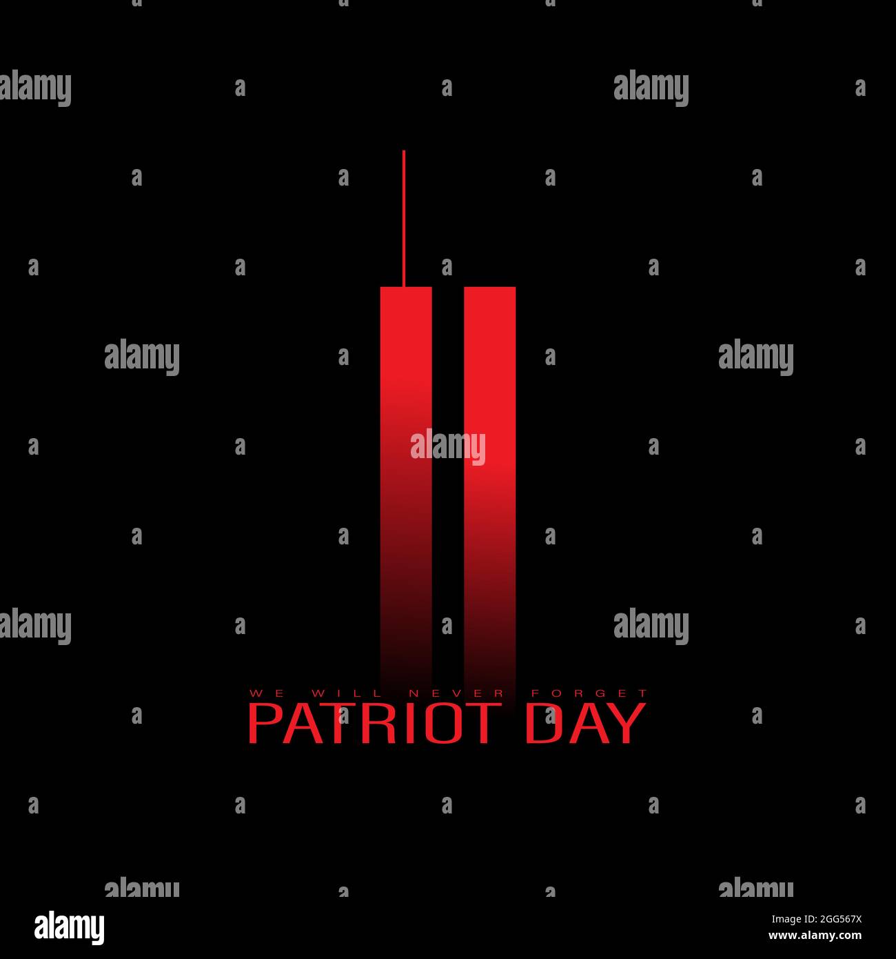 USA 911 Patriot Day banner con alte torri di New York insieme a twin torre World Trade Center. Design minimalista. Illustrazione Vettoriale