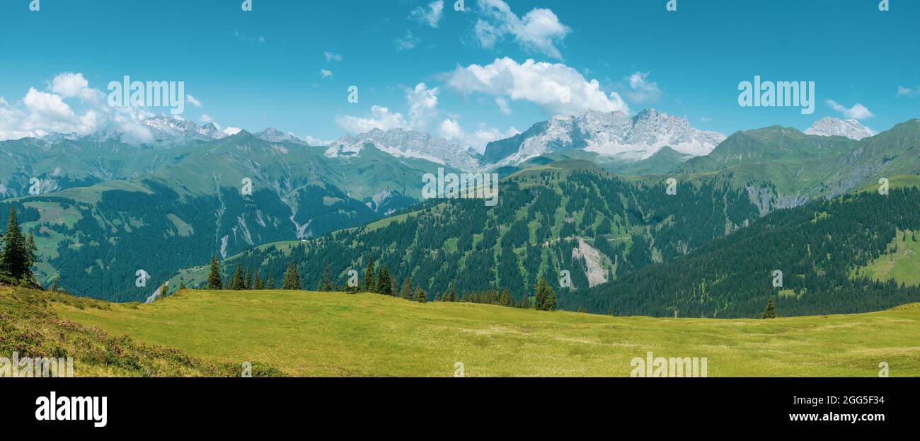 Foto widescreen della catena montuosa svizzera Praettigau Foto Stock