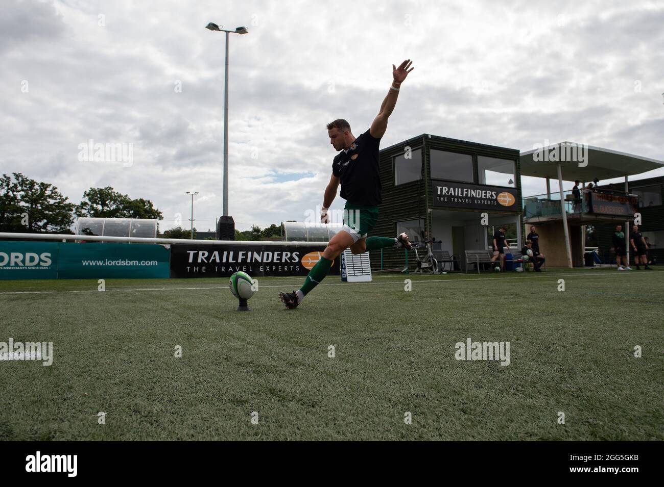 Azione durante la partita di pre-stagione 2021/22 tra Ealing Trailfinders e Gloucester Rugby a Castle Bar , West Ealing , Inghilterra, il 28 agosto 2021. Foto di Alan Stanford / prime Media Images Foto Stock