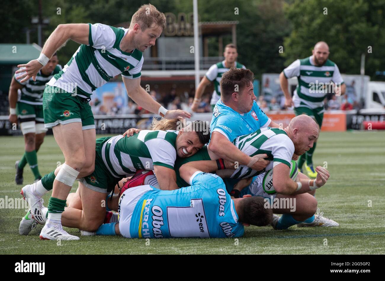 Max Bodilly of Ealing Trailfinders durante la partita di pre-stagione 2021/22 tra Ealing Trailfinders e Gloucester Rugby a Castle Bar , West Ealing , Inghilterra, il 28 agosto 2021. Foto di Alan Stanford / prime Media Images Foto Stock